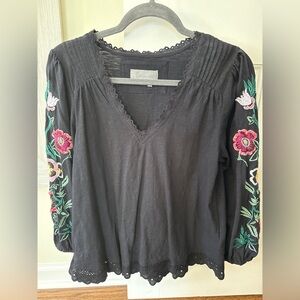 Embroidered Black Top